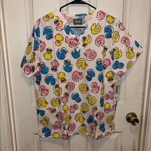 Colorful Duck Print Scrub Top